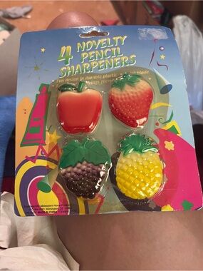 VTG Fruit Novelty Pencil Sharpeners 4 Pack Deadstock Retro Ephemera NIP